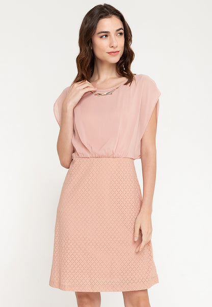 Krizia Blouson Lace Dress with Necklace