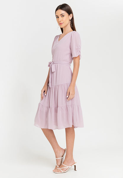 Krizia Puff Sleeves Wrap Flounce Hem Midi Dress