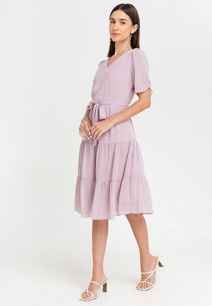 Krizia Puff Sleeves Wrap Flounce Hem Midi Dress