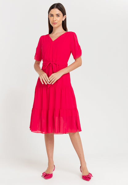 Krizia Puff Sleeves Wrap Flounce Hem Midi Dress