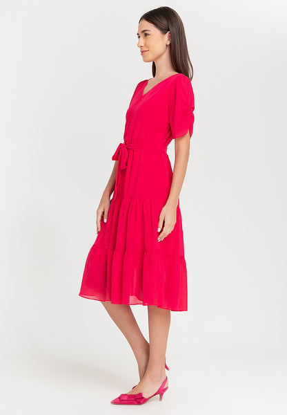 Krizia Puff Sleeves Wrap Flounce Hem Midi Dress