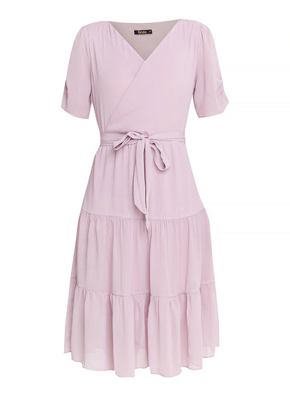 Krizia Puff Sleeves Wrap Flounce Hem Midi Dress