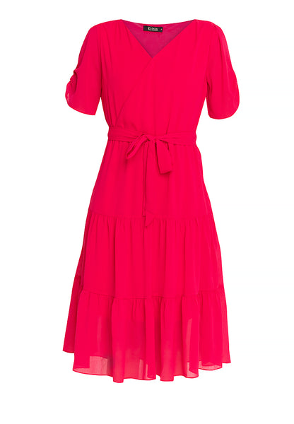 Krizia Puff Sleeves Wrap Flounce Hem Midi Dress