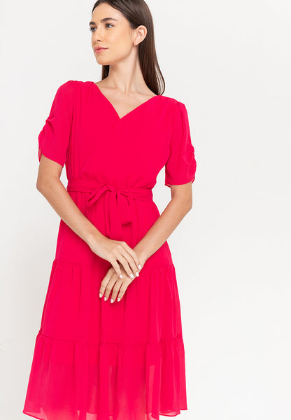 Krizia Puff Sleeves Wrap Flounce Hem Midi Dress