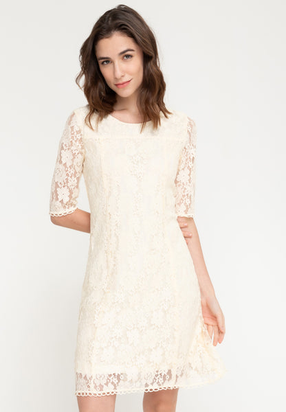 Krizia Premium Lace 3/4 Sleeve Dress with Trimmings