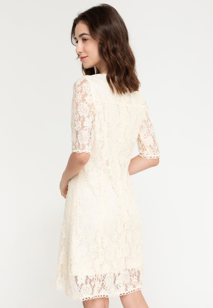 Krizia Premium Lace 3/4 Sleeve Dress with Trimmings