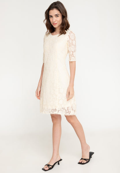 Krizia Premium Lace 3/4 Sleeve Dress with Trimmings