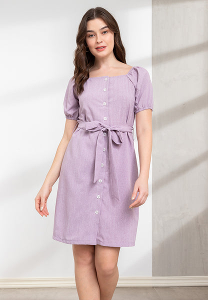 Krizia Square Neck Button Front Puff Sleeves Dress