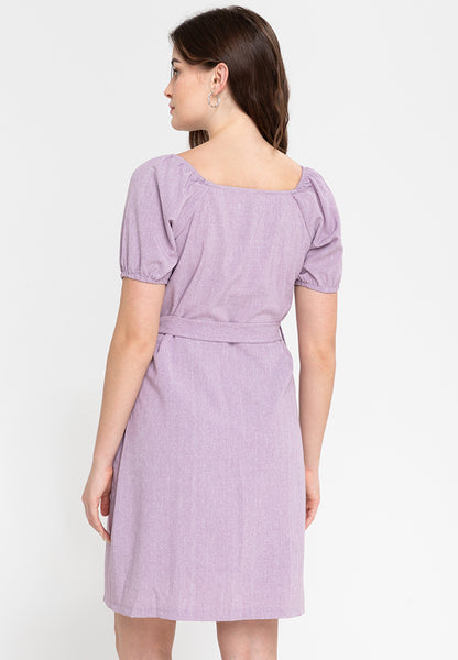 Krizia Square Neck Button Front Puff Sleeves Dress