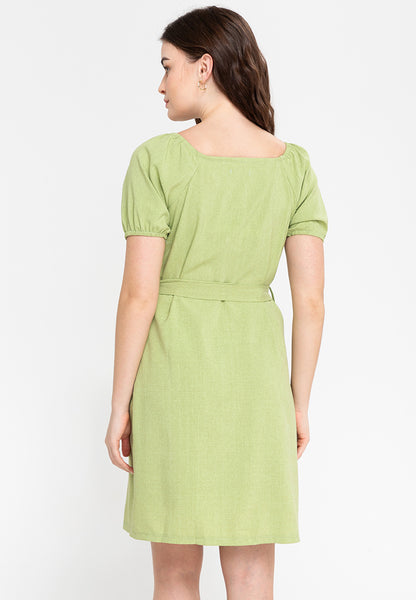 Krizia Square Neck Button Front Puff Sleeves Dress