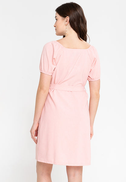 Krizia Square Neck Button Front Puff Sleeves Dress