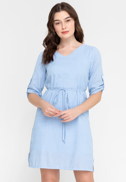 Krizia V-Neck Printed Stripes 3/4 Sleeves Dress