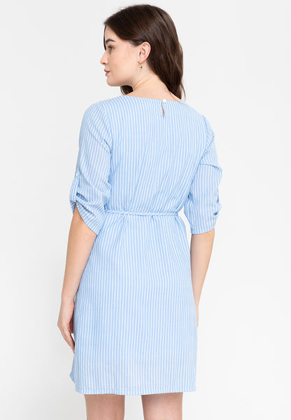 Krizia V-Neck Printed Stripes 3/4 Sleeves Dress