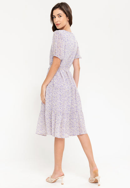 Krizia Puff Sleeves Tiered Smocked Midi Dress