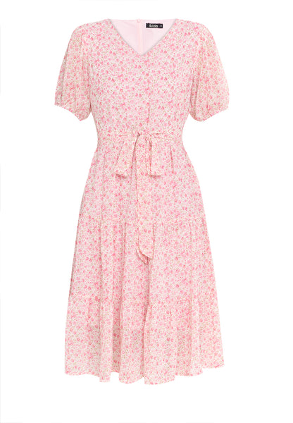 Krizia Puff Sleeves Tiered Smocked Midi Dress