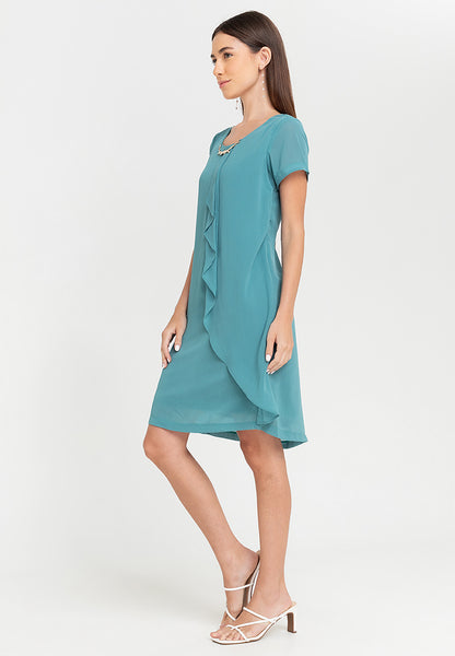Krizia Overlap Shift Dress with with Detachable Necklace