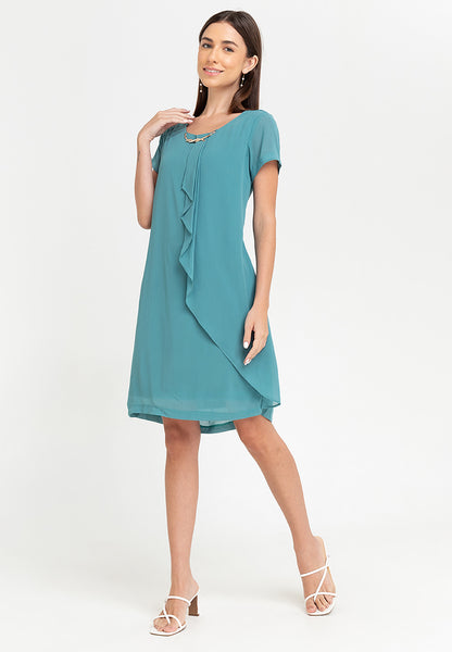 Krizia Overlap Shift Dress with with Detachable Necklace