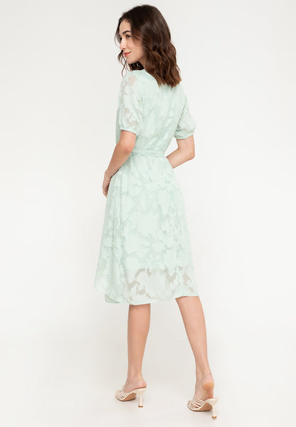 Krizia Overlap Drape Special Fbric Midi Dress