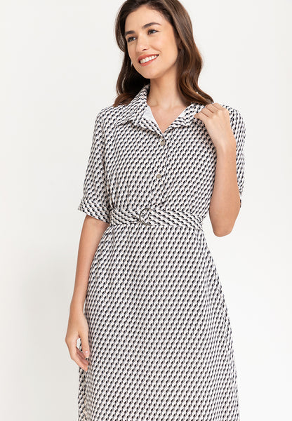 Krizia Collared Geometric Print Quarter Sleeve Dress