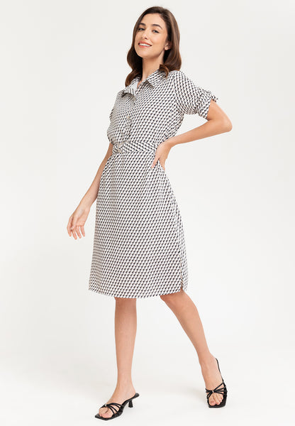 Krizia Collared Geometric Print Quarter Sleeve Dress