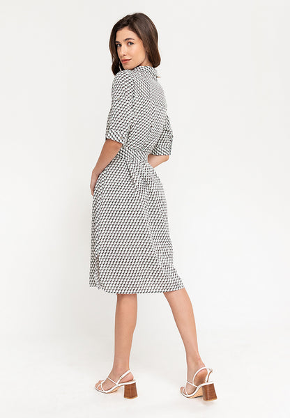 Krizia Collared Geometric Print Quarter Sleeve Dress