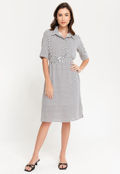 Krizia Collared Geometric Print Quarter Sleeve Dress