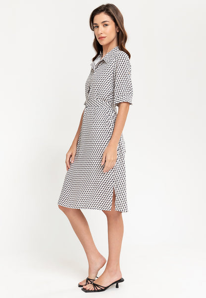 Krizia Collared Geometric Print Quarter Sleeve Dress
