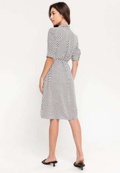 Krizia Collared Geometric Print Quarter Sleeve Dress