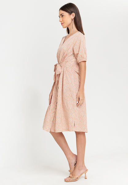 Krizia Printed Tie Waist Button Down Midi Dress