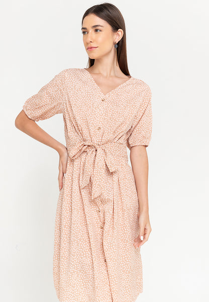 Krizia Printed Tie Waist Button Down Midi Dress