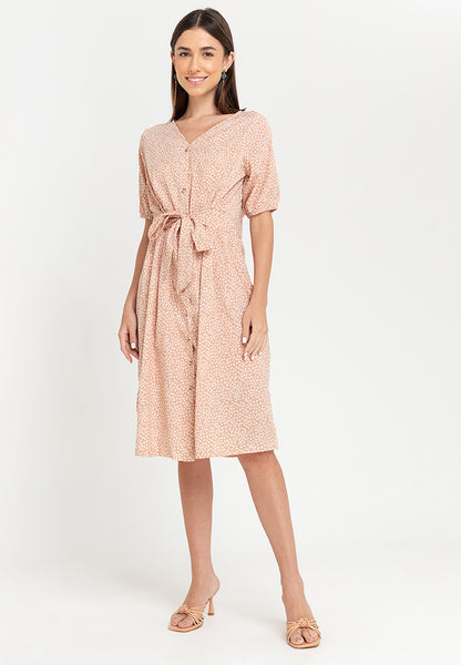 Krizia Printed Tie Waist Button Down Midi Dress