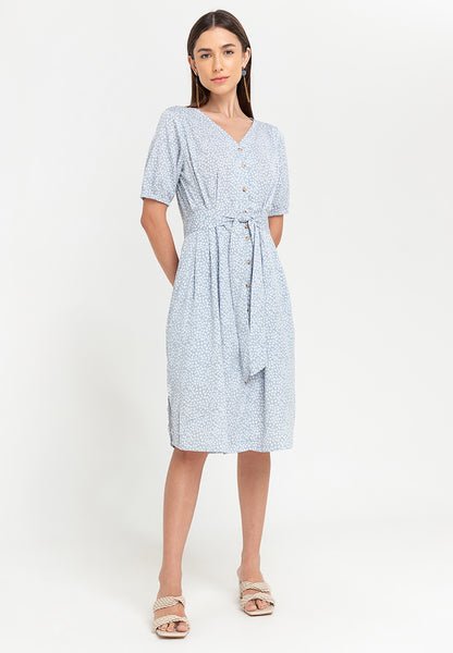 Krizia Printed Tie Waist Button Down Midi Dress