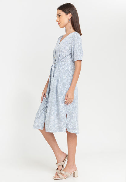 Krizia Printed Tie Waist Button Down Midi Dress