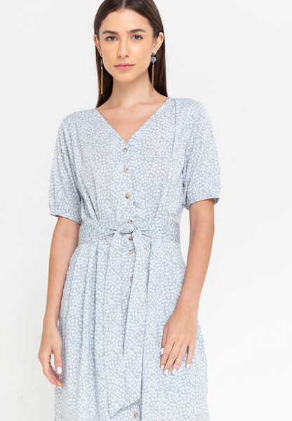 Krizia Printed Tie Waist Button Down Midi Dress
