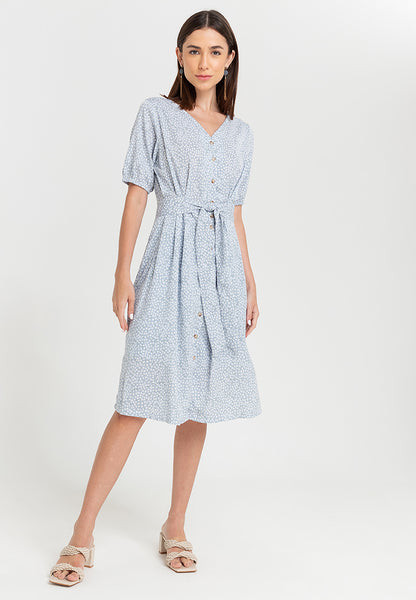 Krizia Printed Tie Waist Button Down Midi Dress