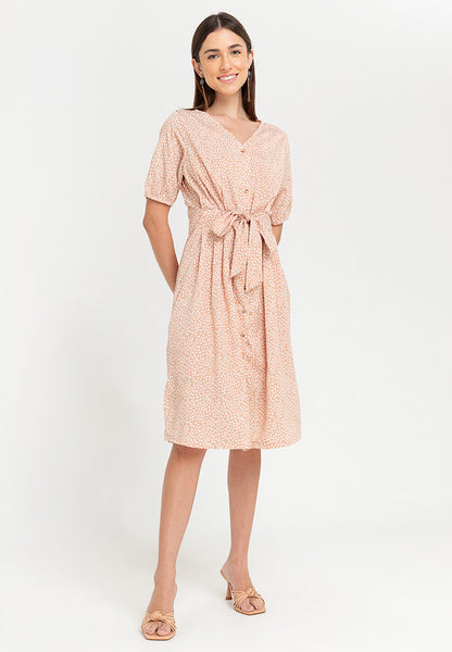 Krizia Printed Tie Waist Button Down Midi Dress