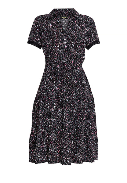 Krizia Printed Collar Button Down Tie Waist Frill Hem Shirt Dress with Trimmings Korean Style