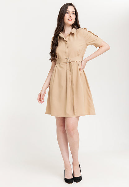Krizia Button Down Belted Shirt Dress with Roll Tab Sleeve