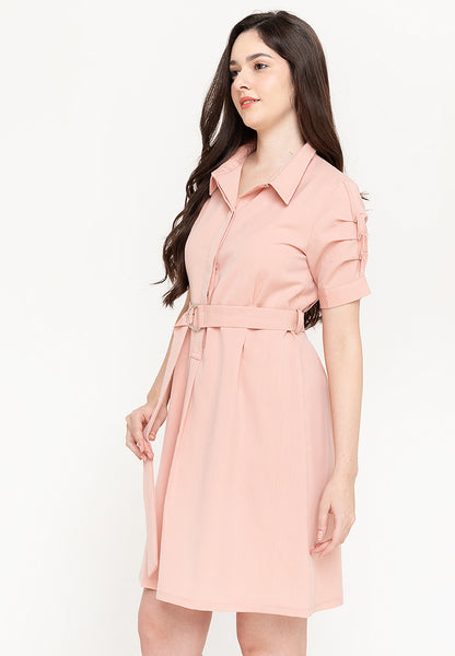 Krizia Button Down Belted Shirt Dress with Roll Tab Sleeve