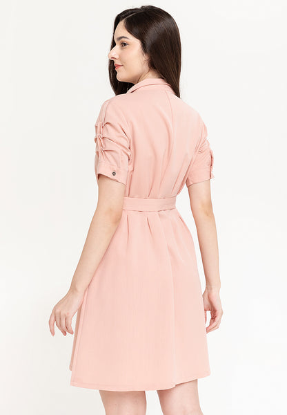 Krizia Button Down Belted Shirt Dress with Roll Tab Sleeve