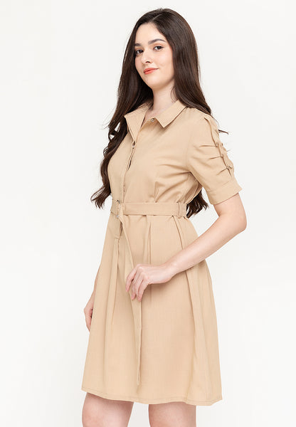 Krizia Button Down Belted Shirt Dress with Roll Tab Sleeve