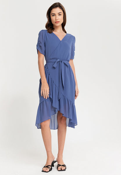 Krizia Wrap Frill Hem Midi Dress