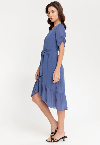 Krizia Wrap Frill Hem Midi Dress
