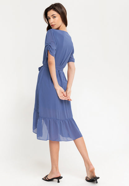 Krizia Wrap Frill Hem Midi Dress
