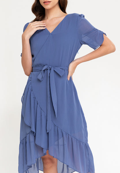 Krizia Wrap Frill Hem Midi Dress