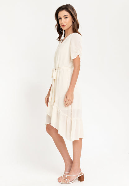 Krizia Wrap Frill Hem Midi Dress