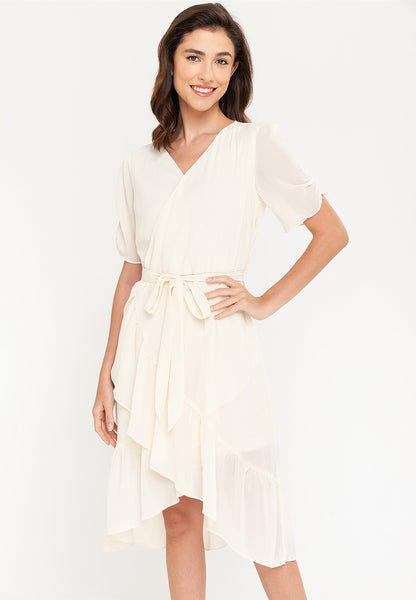 Krizia Wrap Frill Hem Midi Dress