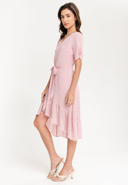 Krizia Wrap Frill Hem Midi Dress