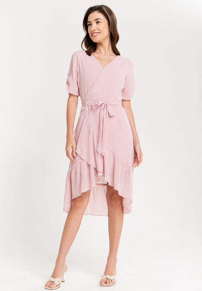 Krizia Wrap Frill Hem Midi Dress