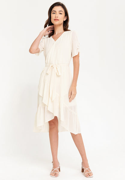Krizia Wrap Frill Hem Midi Dress